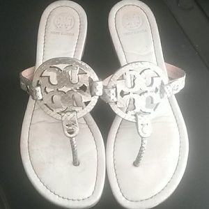 Tory Burch Silver Leather Sandals Womens Size 8M